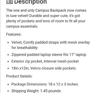 PINK Black Velvet Backpack